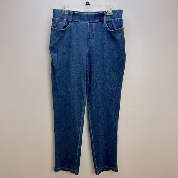 LL Bean Denim Stretch Pull On Straight Leg Jeans Size Medium Regular High Rise - Picture 2 of 14